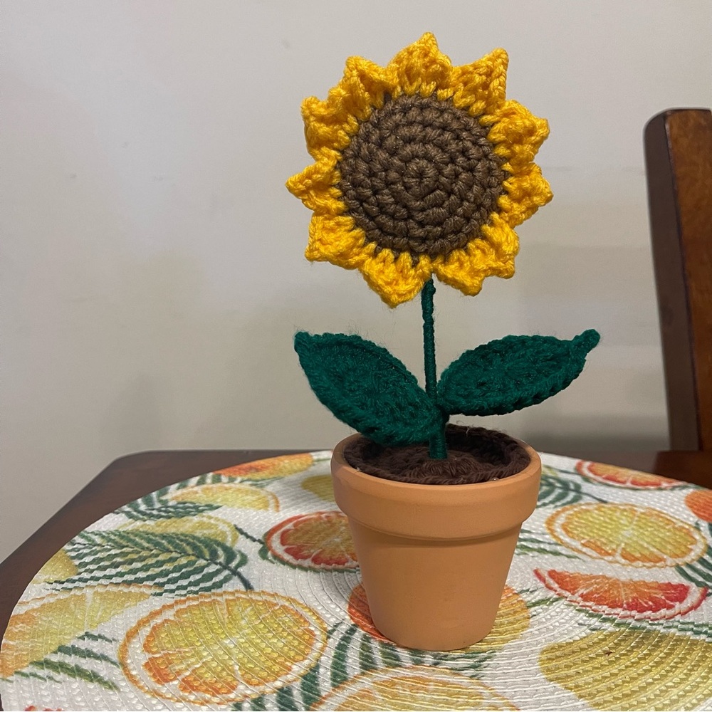 Handmade Crochet Sunflower in Terracotta Pot